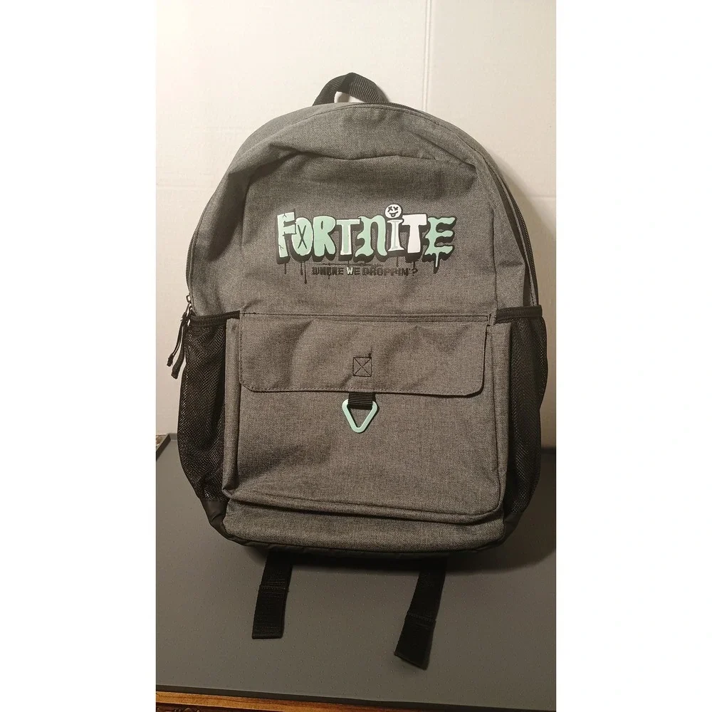 Fortnite Backpack Unisex Kids Large Gray Excellent Where We Droppin Graphic